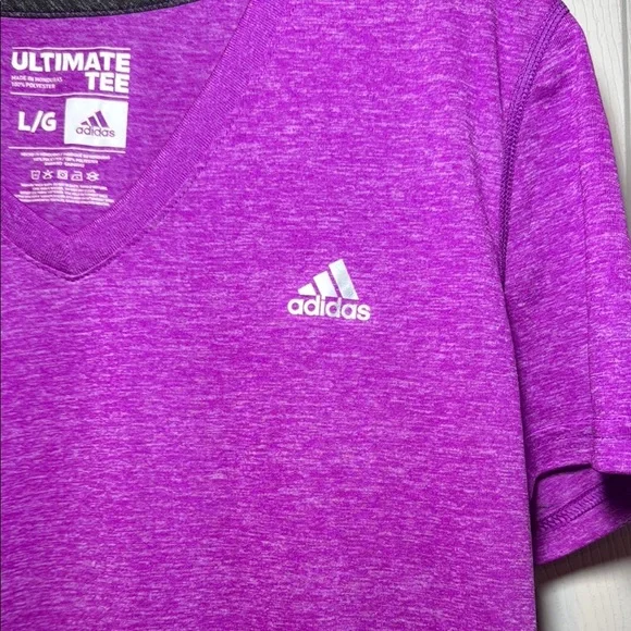 Adidas Woman’s Purple Short Sleeve Fitted Ultimate Tee V-Neck Size Large - Picture 2 of 6